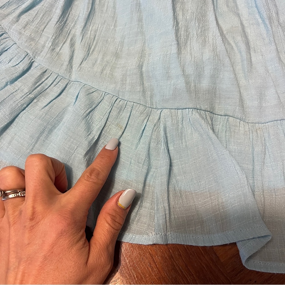 puff sleeve open back mini dress light blue princess costume summer vacation Med - Picture 15 of 15